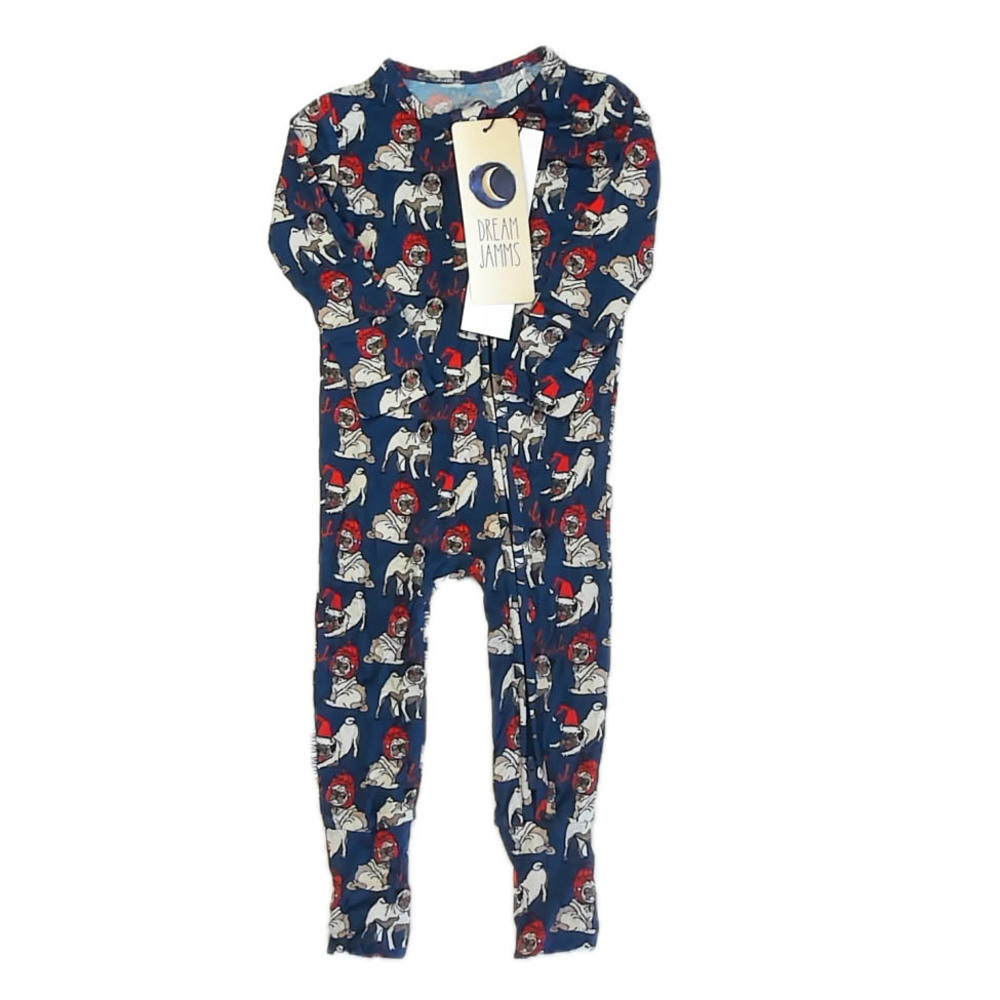 Dream Jamms Boys Blue Reindeer Dog 1-piece Non-footed Pajamas size: 12-18 Months